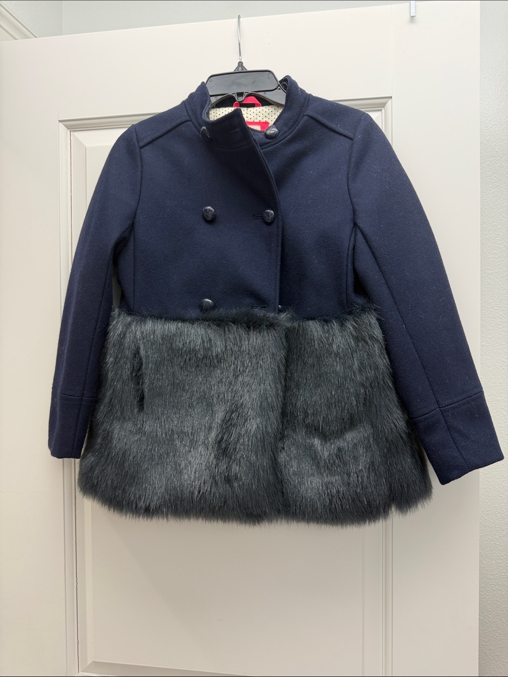 Crewcuts Navy Pea Coat with Faux Fur Trim